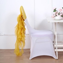 Mustard Yellow Premium CHAIR COVER with Curly Chiffon Ruffled SASHES Wedding