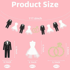 Bride and Groom Wedding Dress Garland Banner, 9.8 Ft Hanging Tuxedo and Gown wit