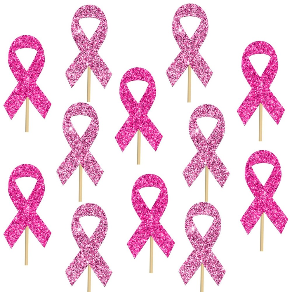 Pink Ribbon Centerpiece Sticks Breast Cancer Awareness Party Decorations 12PC…