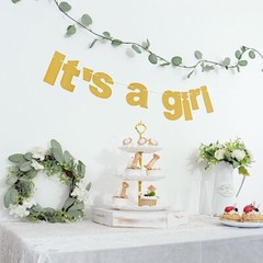 3 feet Gold Glittered It’s A Girl Paper Gender Reveal Hanging GARLAND Events