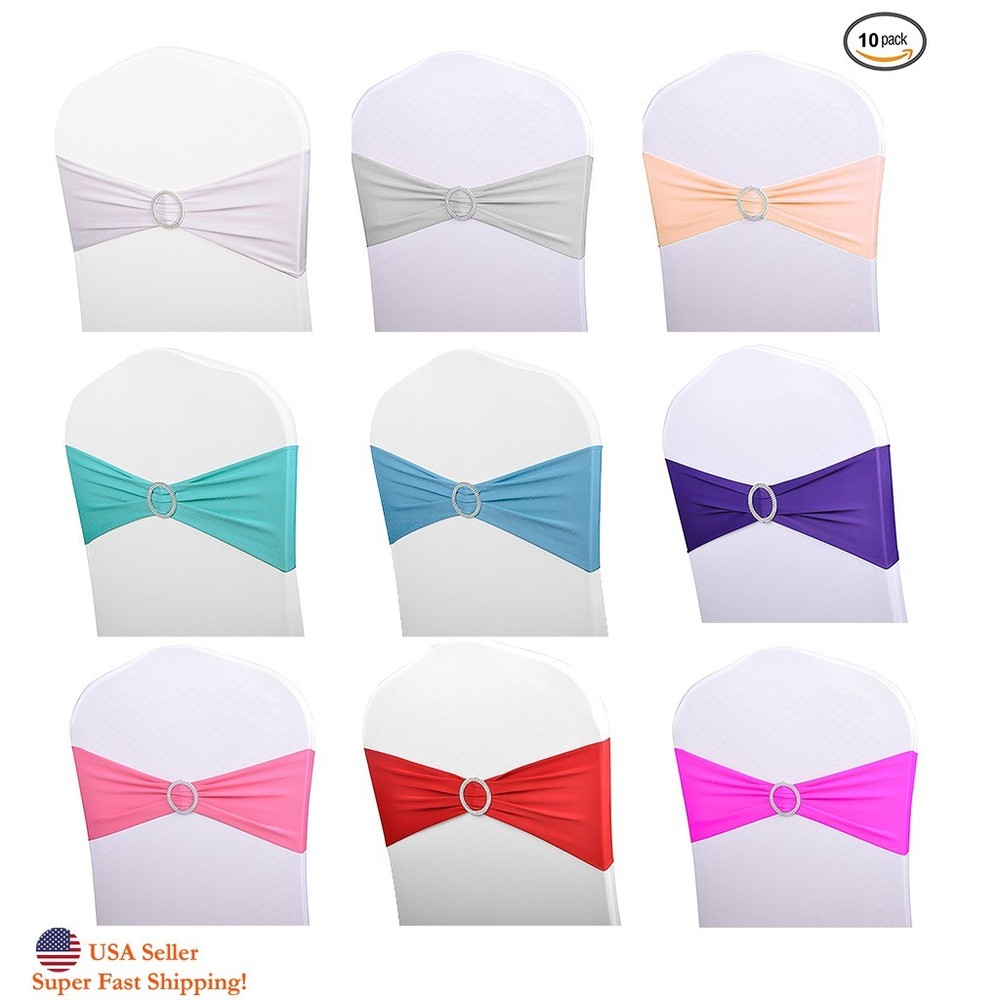 DH Wedding Banquet Party Chair Sash Bands & Buckle Slider in Colors 10PCS