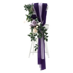 Wedding Chair Back Flowers Artificial Prevent Fading Purple Chair Decorations