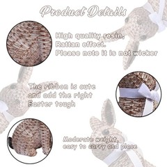 Rattan Effect Resin Easter Bunny Figurines Decor 2 PCS Wicker Looking Rabbit …