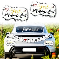 Just Married Car Decorations Set – Includes 4 Ornate Magnetic Signs (12×7.5
