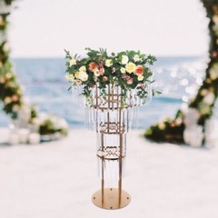 Gold Crystal Flower Stand Round Pedestal Stand Flower Stand for Wedding Decor