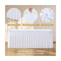 6 Pack 6ft White Spandex Table Cloths for Rectangle Tables Wrinkle Free White…