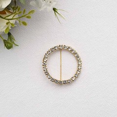Gold 2 in Round Metal Chair Sash Pin Buckle Rhinestones Party Events Decorations