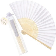 60 Set Wedding Hand Fans with Thank You Tags & Organza Bags, White Paper Fans…
