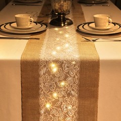 Xinnun 6 Pack Burlap Table Runner with LED String Lights, Modern Rustic Lace …