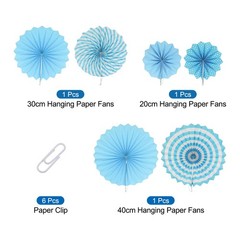 6Pcs Hanging Paper Fans Party Set Decoration for Home,Birthday Wedding Blue