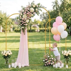 Gold Metal Wedding Arch Backdrop Stand Set 3 Balloon Frame 6FT 6.6FT 7.2FT