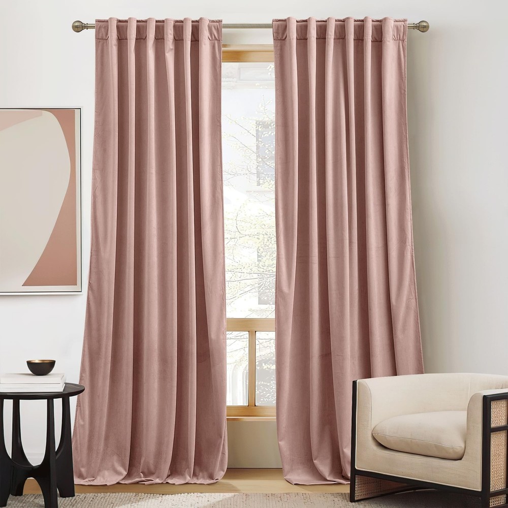 RYB Home Dusty Pink Velvet Curtains 84 inches – Elegant Rod Pocket & Back Tab…