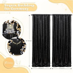 Seamless Black Sequin Curtain Set 2FTx8FT for Wedding and Event Decorations