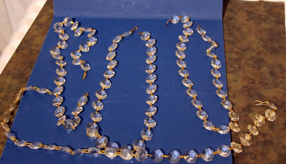 4 —Vintage Glass Crystal Strands – Hanging Chandelier Gem Bead Chain 17 inches