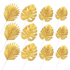 Palm Leaf Decor Plastic 20 Pack Gold Artificial Leaf Tropical Party Wedding Tabl