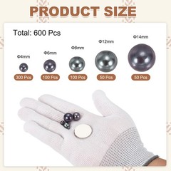 4/6/8/12/14mm Pearl Bead for Vase Filler, 600 Pcs Floating Beads, Grey