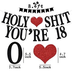 Holy Sh*t You’re 18 Banner – Funny Happy 18th Birthday Bunting Sign, 18&Adult…