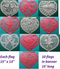 Mexican Valentine Heart Papel Picado Cutout Flags Bunting Paper Red & White