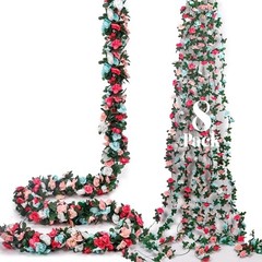 8Pcs 66FT Pink Flower Garland, Blue and White Artificial Rose Pink&blue-8pcs