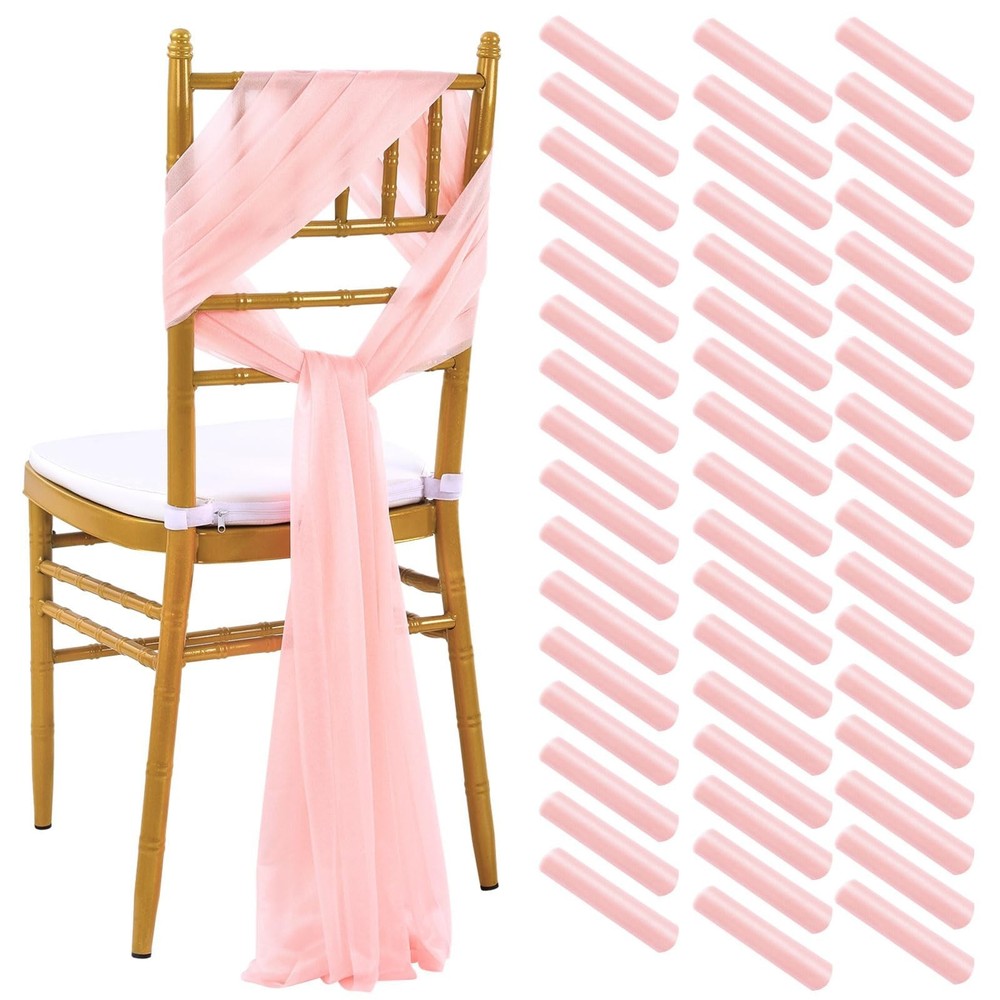 PakiInno Blush Chair Sashes Tulle Fabric: 50 Pcs Wedding Sheer Chair Bows Tie…