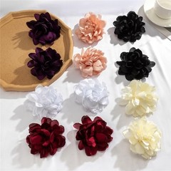 Exaggerated Satin Large Rose Camellia Flower Earrings – Fluffy Fabric Yellow