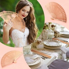 Qunclay 60Pcs Wooden Hand Fans Folding Wedding Fans for Guest Chinese Hollow …