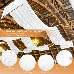 6 Panels Ceiling Drapes for Wedding 60″W x 360″L (Pack of 6), White