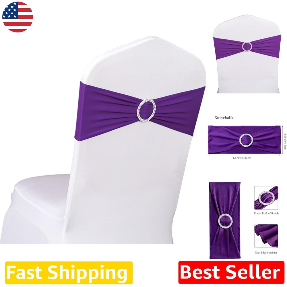Bulk 100 Purple Spandex Chair Sashes, Reusable Wedding Party Bands, Stretch F…