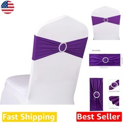 Bulk 100 Purple Spandex Chair Sashes, Reusable Wedding Party Bands, Stretch F…