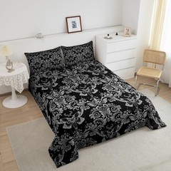 Feelyou Adults White Black Vintage Damask Floral Comforter Set Orie… Fast Ship