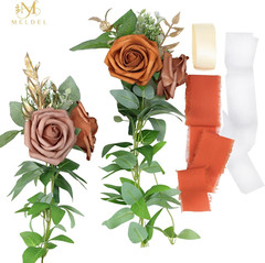 10Pcs Ivory Orange Wedding Chair Decorations Floral Swag Garland with Ribbon