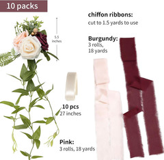Burgundy Pew Flowers Set of 10 with Eucalyptus for Wedding Aisle Decor