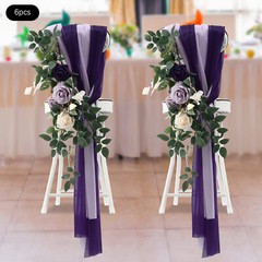 Wedding Chair Back Flowers Artificial Prevent Fading Purple Chair Decorations