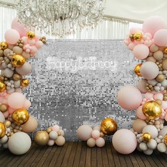 24 Silver Square Sequin Shimmer Wall Photo Backdrop Panels Party Decorations
