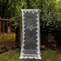 Sheer Lace Night Before Wedding Sign, Rehearsal Dinner Banner Decor