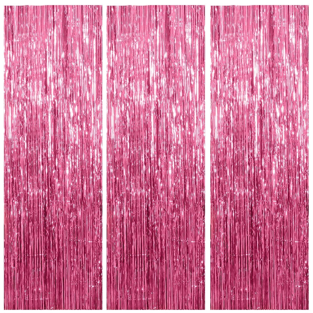 3 Pack Pink Backdrop Birthday Party Decorations Tinsel Foil Fringe Curtains B…