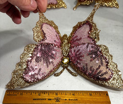 6 Pink & Gold BUTTERFLYS 7″ Clip-on Trees or Decorations Glitter & Sequins NEW