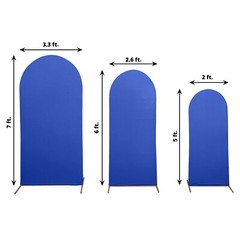 3 ROYAL BLUE Matte Fitted Spandex Round Top Arch Backdrop STAND COVERS Set