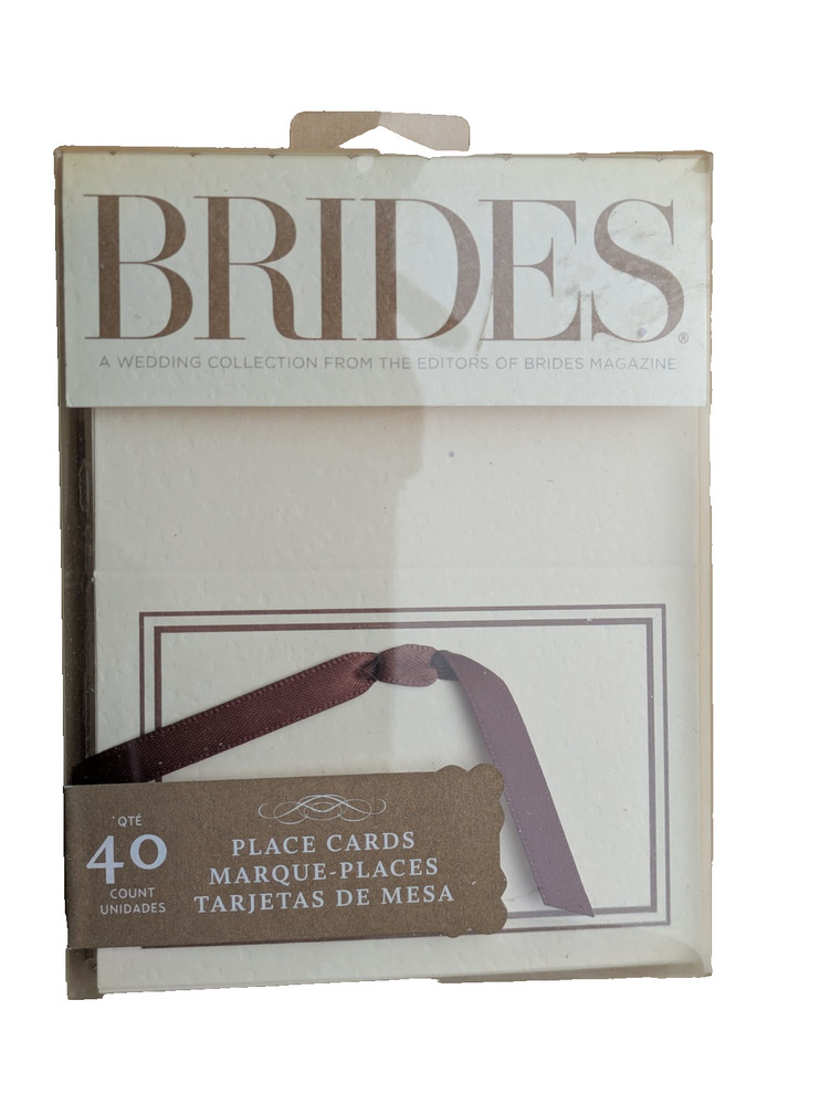 Wedding Table Card Kit, 40pc Ivory/Brown Fold & Stand Name Plate Tags