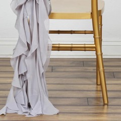 Silver Premium CHAIR COVER with Curly Chiffon Ruffled SASHES Wedding Light Gray