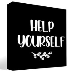Help Yourself Black Wood Block Sign Desk Decor,Rustic Wooden Box Plaque Sign …