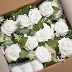 Set of 10 White Pew Flowers for Wedding Aisle Decorations with Ribbons