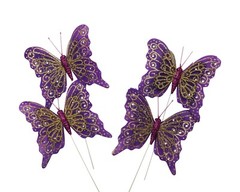 12PC 4″ Purple + Gold Glitter Feather Butterflies Craft DIY Wedding Cake Topper