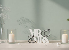 MR & MRS Wedding Table Sign with Rings, Valentine’s Day Gift