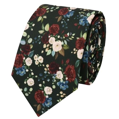 Cotton Floral Ties for Men, 2.76″ Skinny Mens Tie Flower Men’s Wine Red Black