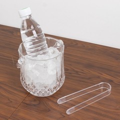 3 Clear pack Plastic Small Ice Buckets with Handle and Tongs in Crystal-Cut
