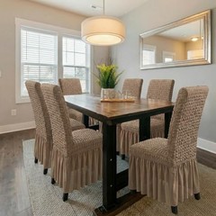 Dining Chair Covers with Ruffled Skirt, Parson Chair Slipcovers PCS | 4 Khaki