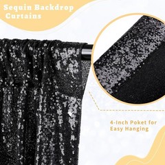 Seamless Black Sequin Curtain Set 2FTx8FT for Wedding and Event Decorations