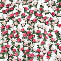 2Pcs 16.4Ft Fake Flower Garland Artificial Rose Vines | Pink Faux Flower
