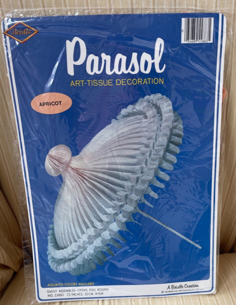 Vintage 1979 Beistle Parasol Paper Peach Apricot Shower Umbrella Honeycomb